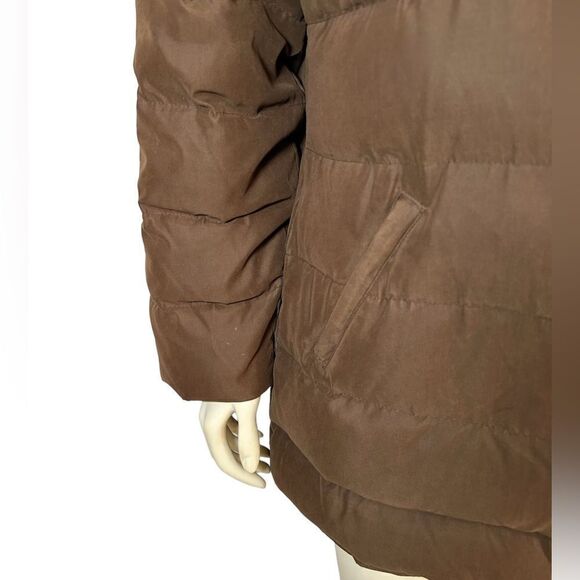 Andrew Marc Duck Down Feather Puffer Coat Chocolate Brown Jacket Faux Fur Collar - Picture 6 of 13